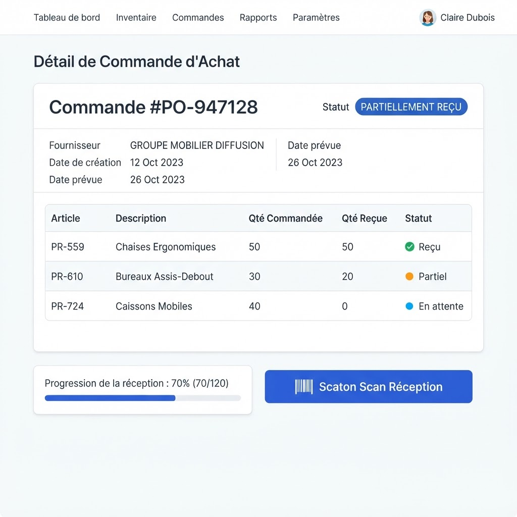 Bon de commande fournisseur avec réception au scan dans wmship