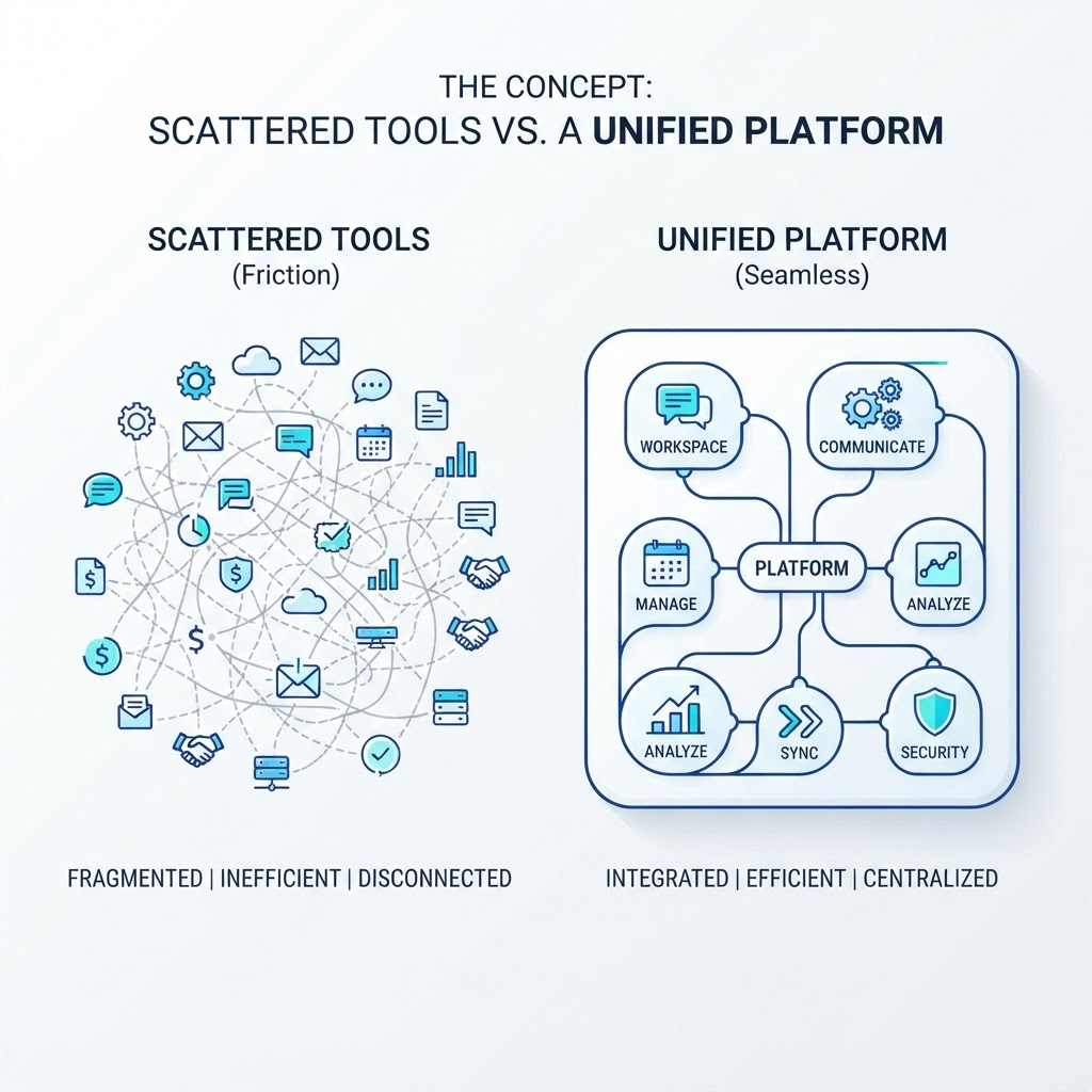 Comparaison entre une pile d'outils déconnectés et une plateforme unique